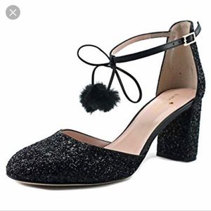 Kate Spade Abigail Black Glitter PomPom Heels